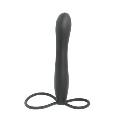 Черная насадка на пенис для двойной стимуляции Mojo BlackJack - 15 см.