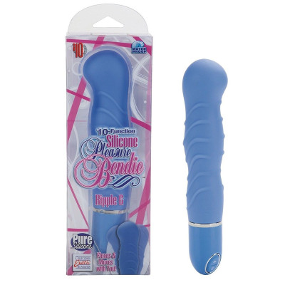 Голубой гнущийся вибратор Silicone Pleasure Bendie Ripple G s - 17,3 см.