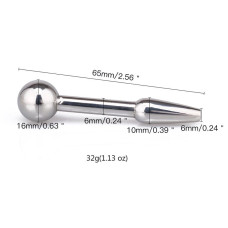 Конусовидный металлический уретральный плаг с шариком - 6,5 см.