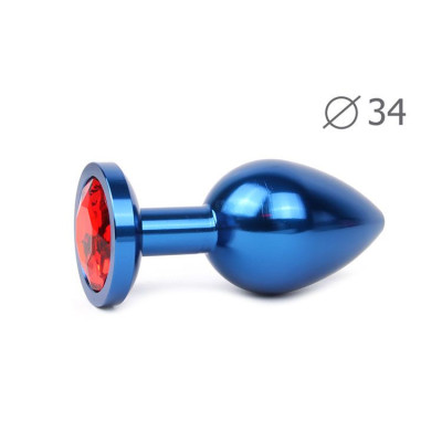 Коническая синяя анальная втулка с красным кристаллом - 8,2 см.