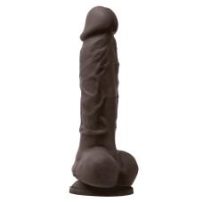 Коричневый силиконовый фаллоимитатор с мошонкой Pleasures 5 Dildo - 18 см.