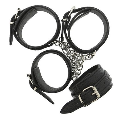 Черные наручники и поножи с креплением HOG TIE CUFF SET