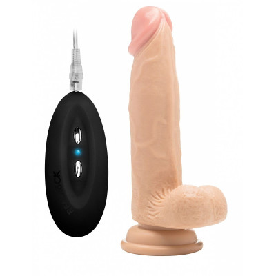 Телесный вибратор-реалистик Vibrating Realistic Cock 8  With Scrotum - 20 см.