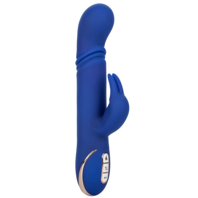 Синий вибратор-кролик с нагревом The Heated Silicone Thrusting G Rabbit - 21,5 см.