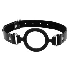 Черный кляп-кольцо с кожаными ремешками  Silicone Ring Gag with Leather Straps