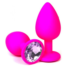 Розовая силиконовая втулка с сиреневым кристаллом - 8 см.