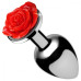 Серебристая анальная пробка с розой Red Rose Butt Plug - 8 см.