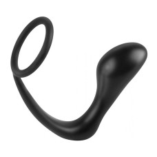 Черное эрекционное кольцо с анальным стимулятором Anal Plug Ring