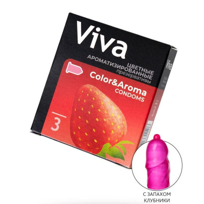 Цветные презервативы VIVA Color Aroma с ароматом клубники - 3 шт.