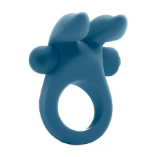 Синее эрекционное виброкольцо Bunny Silicone Cockring With Stimulating Ears