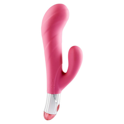 розовый вибратор со стимуляцией клитора Lovely Vibes G-spot Twin - 20 см.