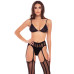 Эротический комплект 3 Piece Sheer Striped Bra Thong   Garter Belt Set