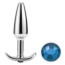 Металлическая анальная пробка-конус с голубым кристаллом - 9 см. FFF