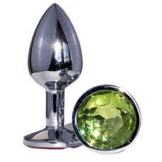 Металлическая анальная втулка с зеленым кристаллом - 7,2 см.  FFF