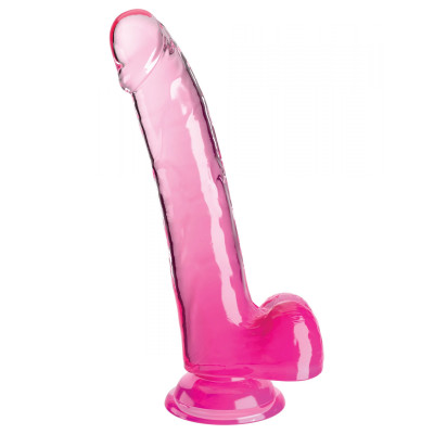 Розовый фаллоимитатор с мошонкой на присоске 9’’ Cock with Balls - 24,8 см.