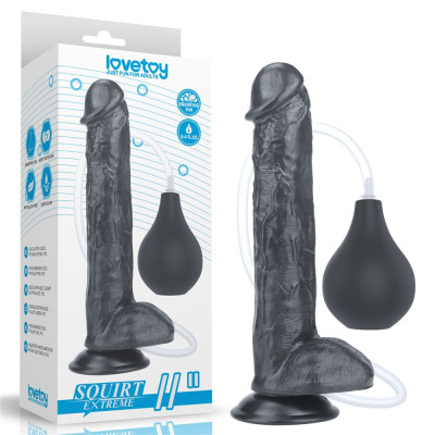 Черный фаллоимитатор-гигант с грушей 11 Squirt Extreme Dildo - 27,5 см.