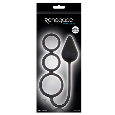 Анальная пробка Renegade 3 Ring Circus Medium Black с эрекционными кольцами