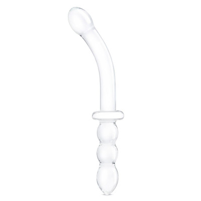 Изогнутый стеклянный фаллоимитатор 12’’ Girthy Ribbed G-Spot Glass Dildo With Handle Grip Double Ended - 30 см.