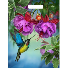 Пакет с принтом в виде колибри в цветах с вырубной ручкой (31х40 см)
