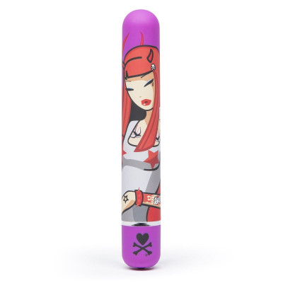 Фиолетовый вибратор с принтом CLASSIC VIBRATOR PURPLE DEVIL WOMAN - 18,4 см.