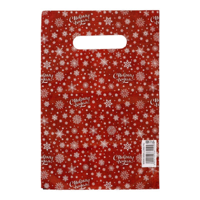Красный подарочный новогодний пакет с вырубной ручкой (20х30 см)