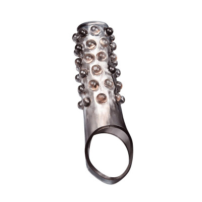 Дымчатая насадка на пенис с выпуклостями - 11 см.