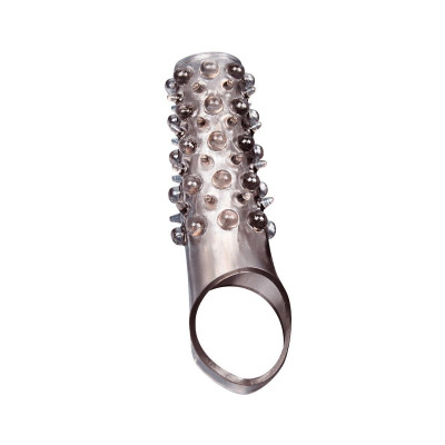 Дымчатая насадка на пенис с шипами и выпуклостями - 12 см.