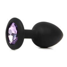Черная анальная пробка с сиреневым кристаллом - 7,3 см.