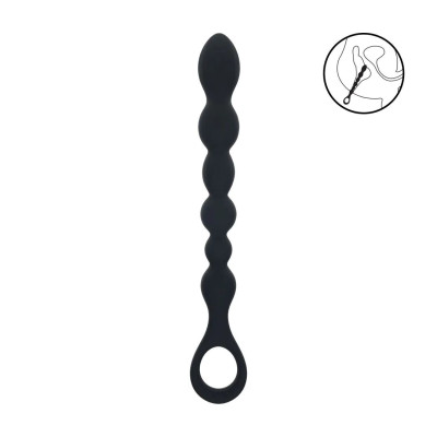 Черная силиконовая цепочка Beaded Snake Silicone Anal Probe with Loop - 26 см.