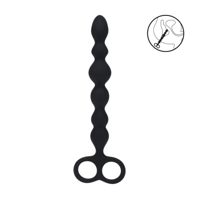 Черная анальная цепочка Beaded Silicone Anal Probe with Double Loop - 24 см.
