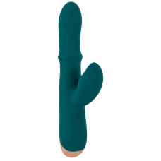 Зеленый вибратор-кролик с подвижным кольцом Thumping Rabbit Vibrator - 22,7 см.