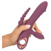 Сливовый вибратор с клиторальным отростком и анальным хвостом Slim Triple Plum - 21,4 см.
