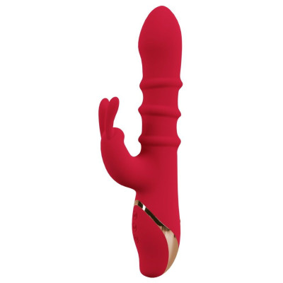 Красный вибратор-кролик с 3 подвижными кольцами Rabbit Vibrator with 3 Moving Rings - 23,7 см.