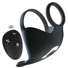 Черная вибронасадка для эрекции и стимуляции мошонки Cock ring with RC ball massager