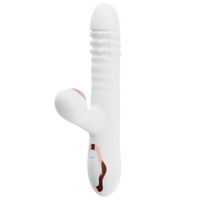 Белый вибратор-кролик с вращающимися шариками и вакуумной стимуляцией