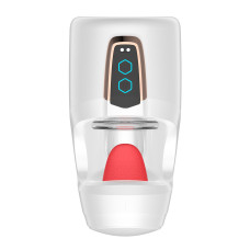 Белый мастурбатор с язычком и возвратно-поступательными движениями