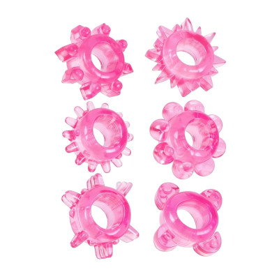 Набор из 6 розовых эрекционных колец с различным рельефом