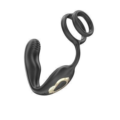 Черная анальная пробка с вращением и эрекционными кольцами