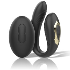 Черный вибратор для пар с ротацией и пультом ДУ