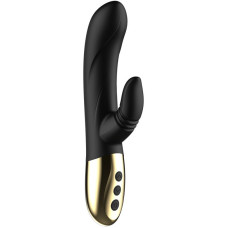 Черный вибратор-кролик с имитацией оральных ласк - 20 см.