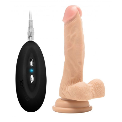 Телесный вибратор-реалистик Vibrating Realistic Cock 7  With Scrotum - 18 см.