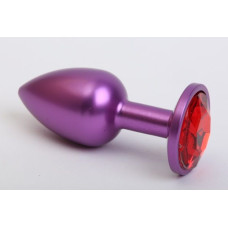 Фиолетовая анальная пробка с красным стразом - 7,6 см.