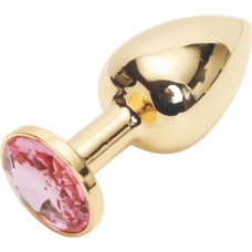 Золотистая анальная пробка с розовым кристаллом размера M - 8 см.