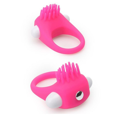 Розовое эрекционное кольцо с щеточкой LIT-UP SILICONE STIMU RING 5