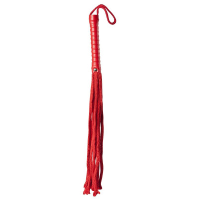 Красная веревочная плеть с ручкой из полиуретана Cotton String Flogger - 50 см.