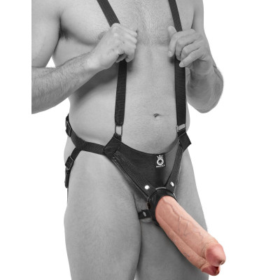 Страпон-система с телесной насадкой 11  Two Cocks One Hole Hollow Strap-On Suspender System - 30,5 см.