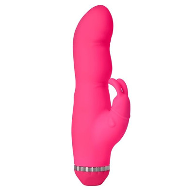 Розовый вибратор с клиторальным стимулятором PURRFECT SILICONE DELUXE DUOVIBE - 17,5 см.