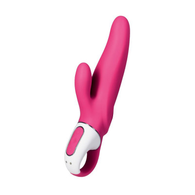 Ярко-розовый вибратор  Satisfyer Vibes Mr. Rabbit с клиторальным отростком - 22,1 см.